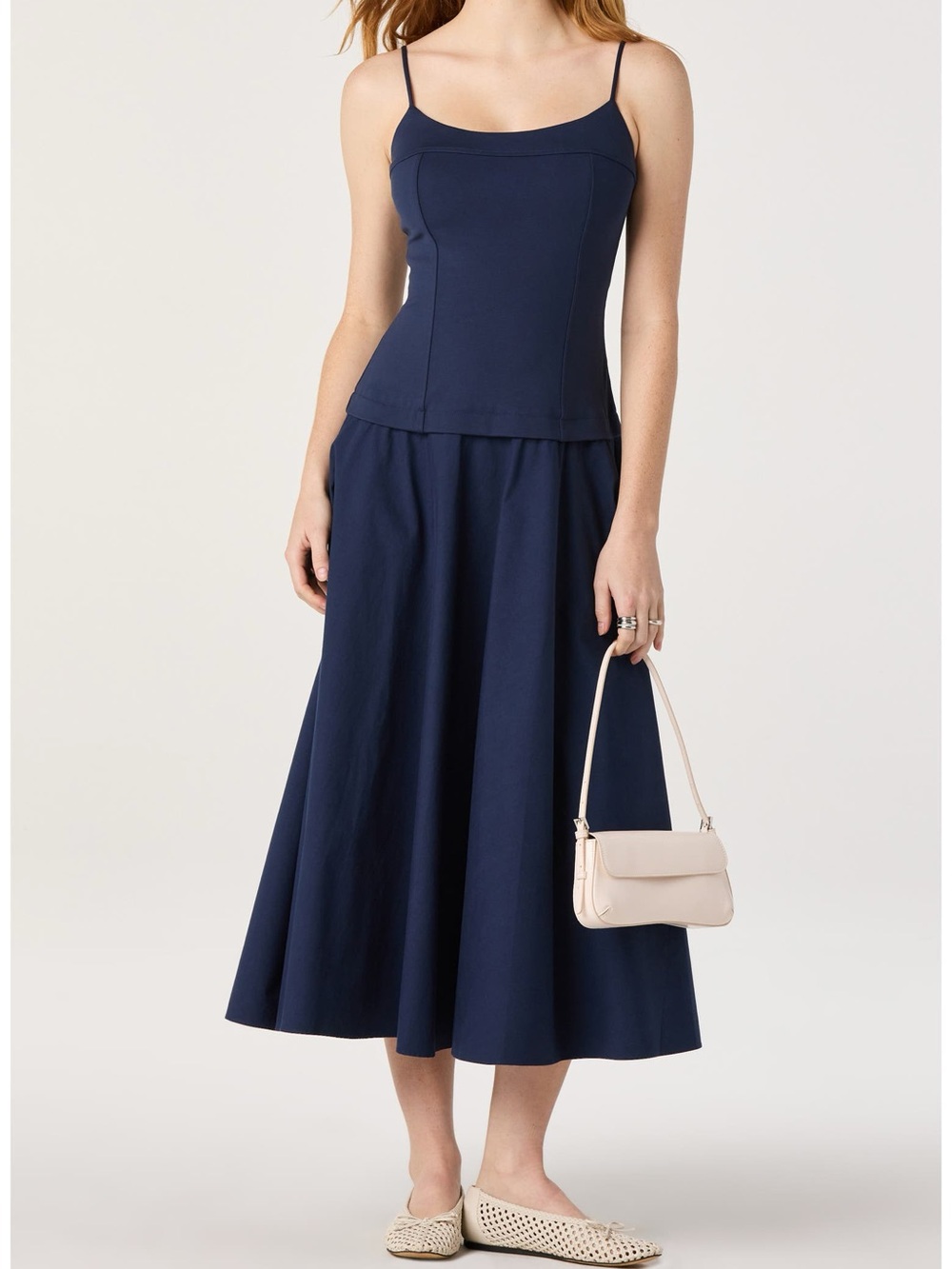 ASTR The Label Cierra Mixed Media Fit & Flare Midi Dress